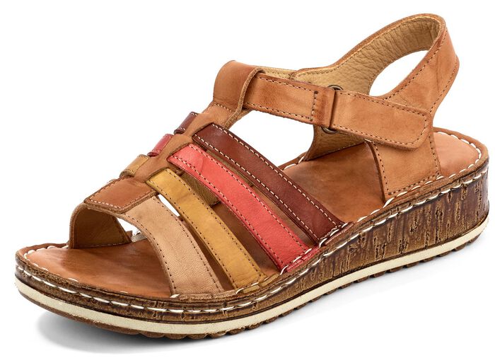 Gemini sandalen met bandjes en praktische klittenbandsluiting COGNAC-MULTICOLOR