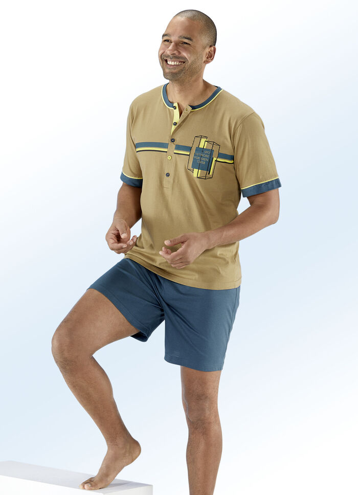 Shorty met extra lange knoopsluiting en geplaatst printmotief 