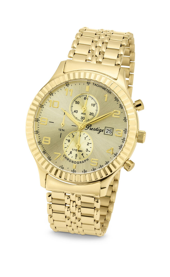 Prestige quartz chronograaf met kast en band van fijn goud 585/- 