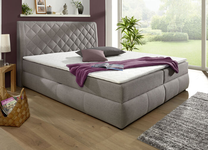 Boxspringbed met bedbox en topper GRIJS