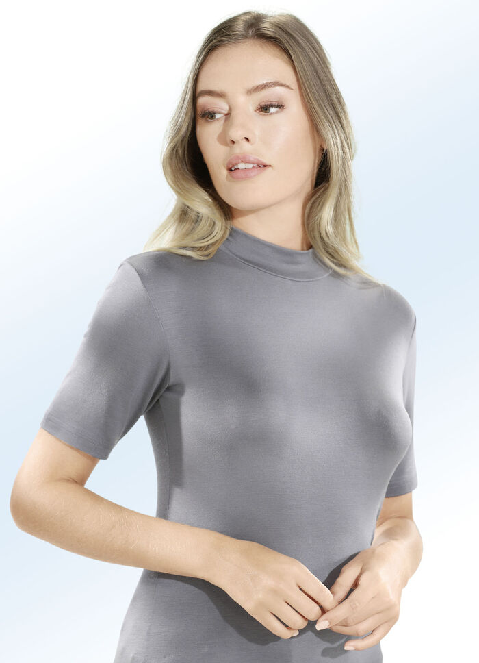 Twee-pack overhemden met opstaande kraag en korte mouwen 1X GRAFIET, 1X JEANSBLAUW