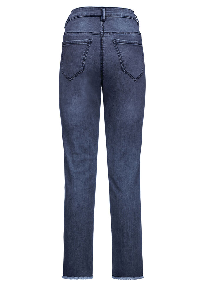 Elegante jeans met leuke strasssteentjes en franjes aan de zoom DONKERBLAUW