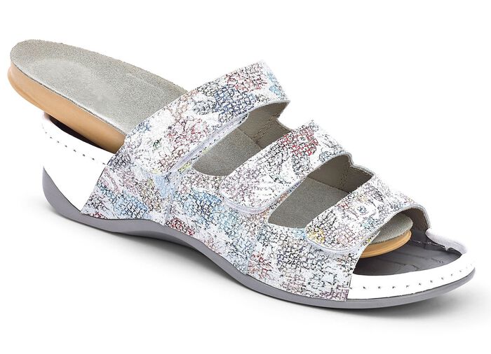 Chique pantolette met uitneembaar lederen memory-voetbed, breedtemaat H ZILVERGRIJS-MEERKLEURIG