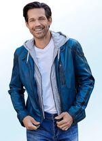 Korte lederen jas met afneembare sweat-inzet 