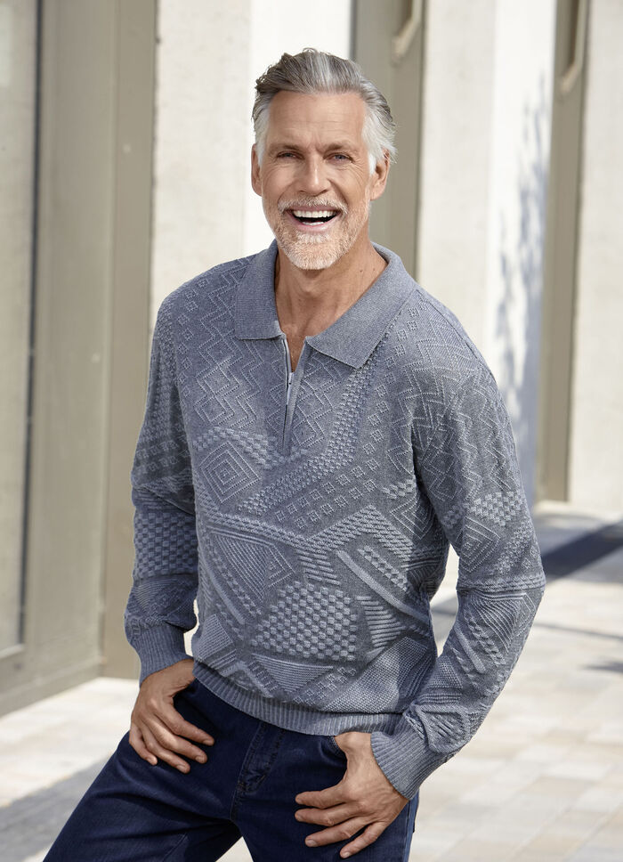 Klassieke polosweater met korte ritssluiting in 2 kleuren GRIJS