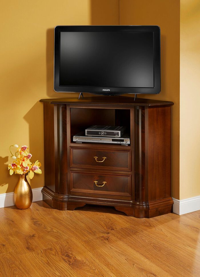 Semi-massieve tv-hoekladekast met wortelhoutfineer 