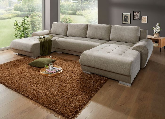 Hoekbank met slaapfunctie en bedlade BEIGE