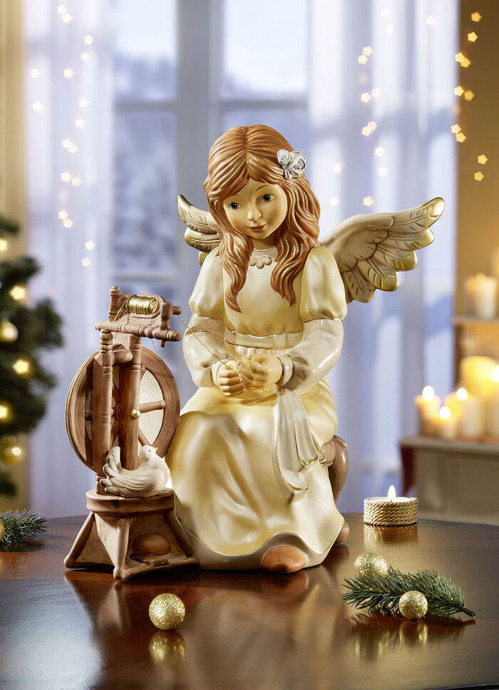 Goebel engel met spinnewiel met de hand gemaakt en beschilderd CHAMPAGNE