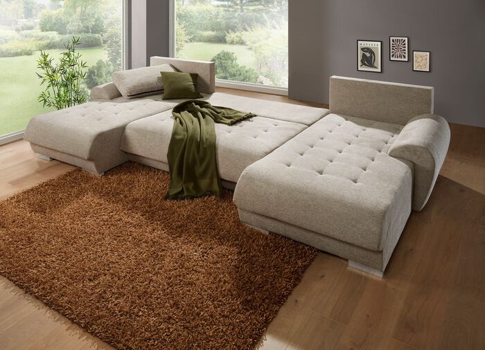 Hoekbank met slaapfunctie en bedlade BEIGE
