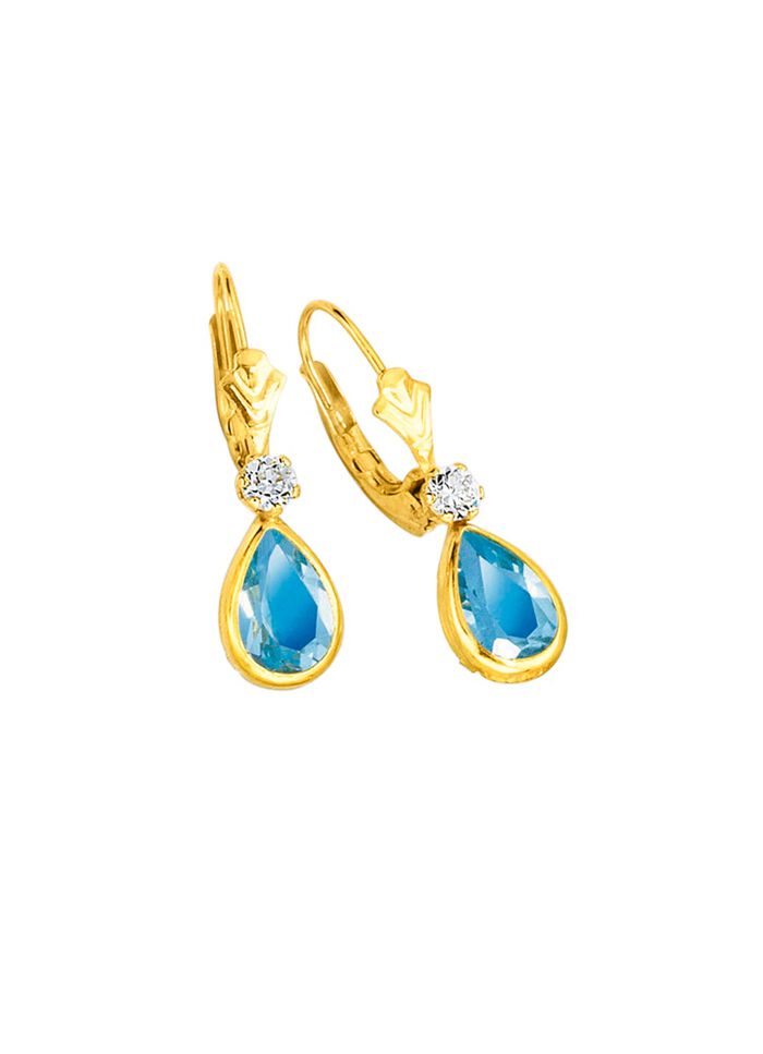 Oorbellen met blauwe topaas en synth. zirkonia 