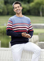 Combineerbare ronde hals trui HELLBLAU MELIERT MARINE GESTREIFT