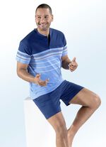 Shortama met garengeverfd streepjesmotief, knoopsluiting en borstzakje 