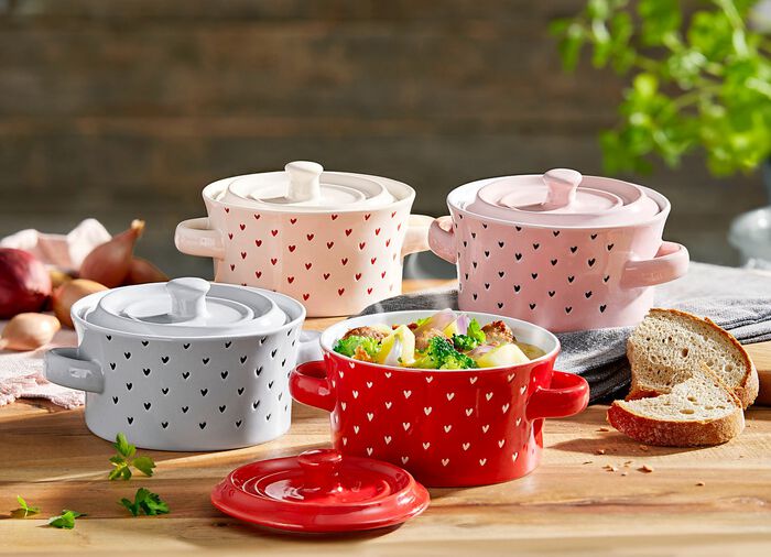 Gourmetpotten, 4 stuks, gemaakt van vuurvast keramiek ROOD-WIT