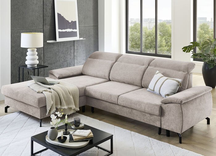 Gestoffeerde hoek met bedfunctie en bedkast BEIGE