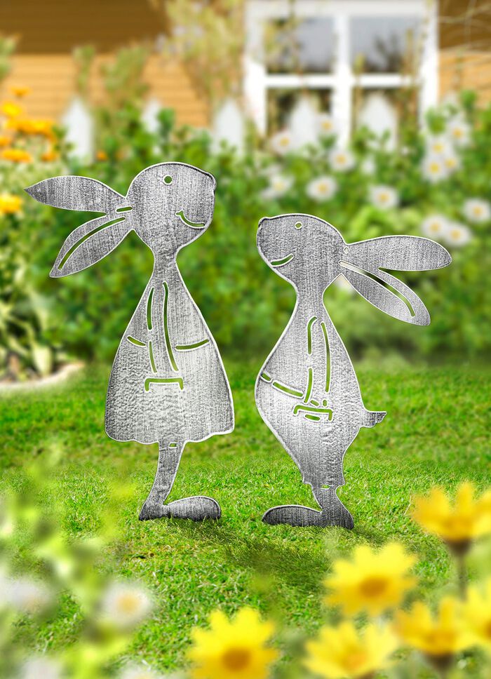 Paar konijnen van roestvrij metaal 