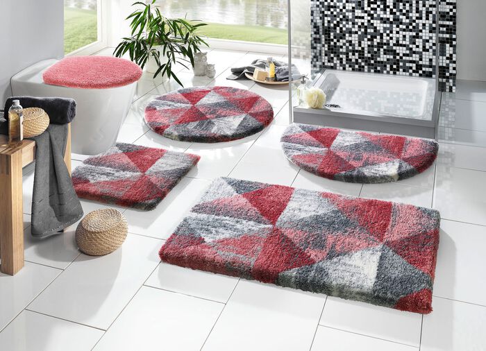 Badmattenset van Grund met geometrisch dessin ROS&Eacute;-GRIJS