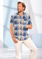 Slim gebloemd "Milano Italy"-overhemd BLAUW-BEIGE MET PATROON