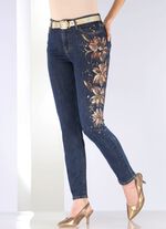 Elegante jeans met handgeschilderde bloemmotieven 