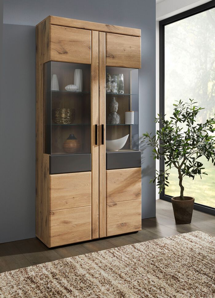 Vitrine met antracietkleurige elementen EIKENHOUT-ANTRACIET