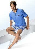 Shortama met knoopsluiting, borstzakje en ruitjesmotief 