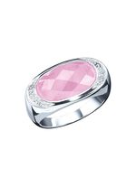 Damesring met echte rozenkwarts en synthetische zirkonia 
