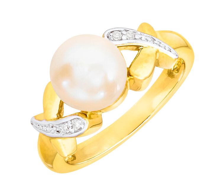 Elegante damesring met diamanten en Akoya parel 