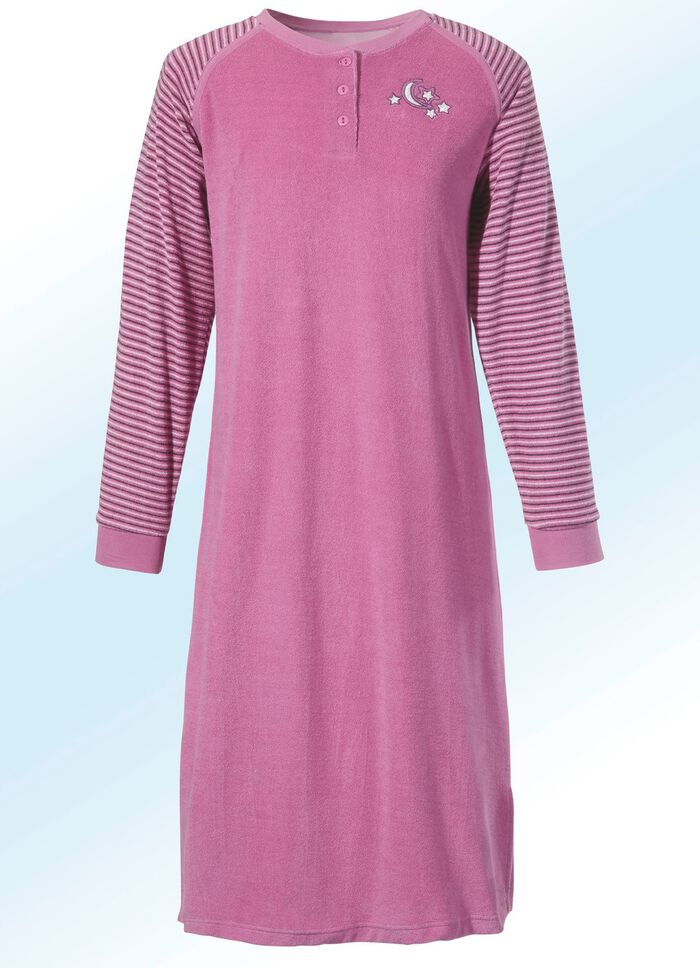 Nachthemd van badstof-stretch, lange mouwen met knoopsluiting en manchetten 