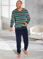 Pyjama met V-hals en garengeverfd gestreept dessin 