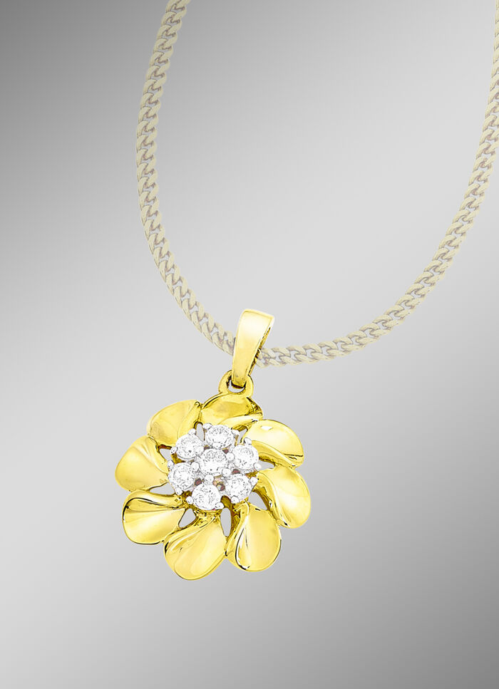 Bloemvormige hanger met 7 briljant geslepen diamanten