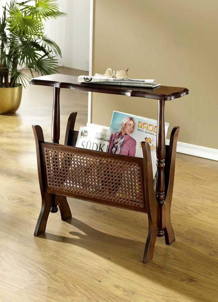 Tijdschriftenrek met gevlochten zak NOTENBOOM