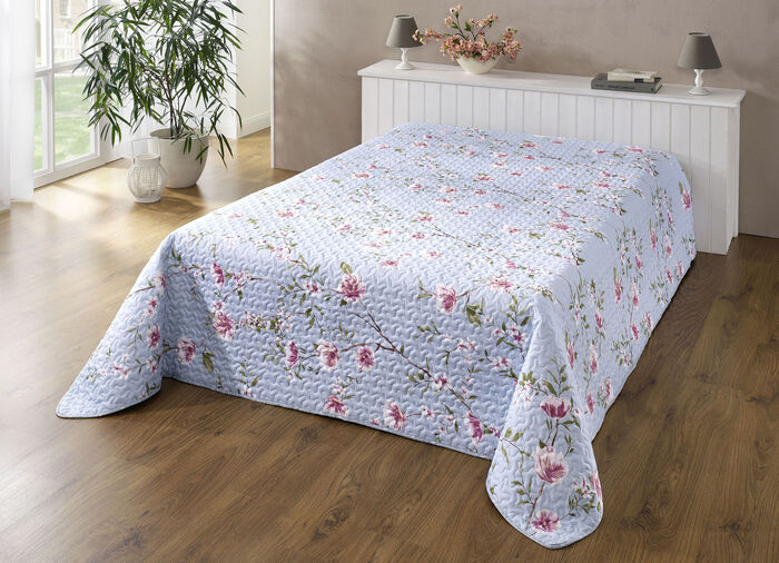 Sprei en kussenslopen met bloesemranken BLAUW-MULTICOLOR