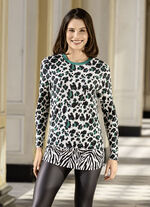 Lang shirt met contrasterende manchetten in 2 kleuren FLESGROEN