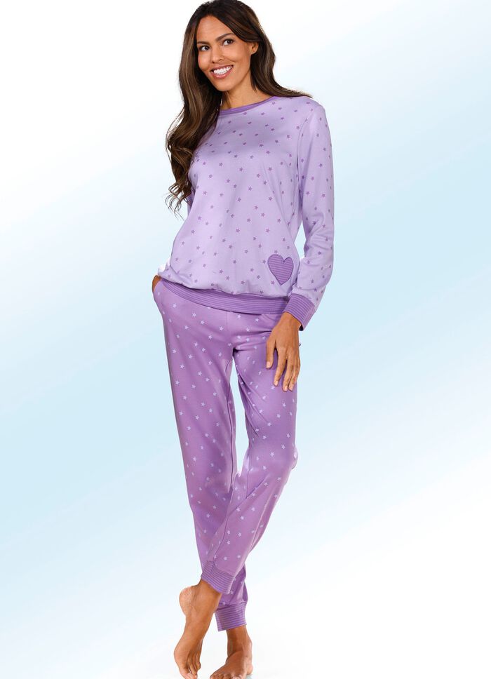 Interlock pyjama met manchetten en all-over design 