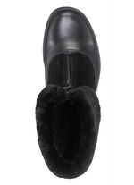 Enkellaarsjes met een pluizige kraag van lamsleer ZWART