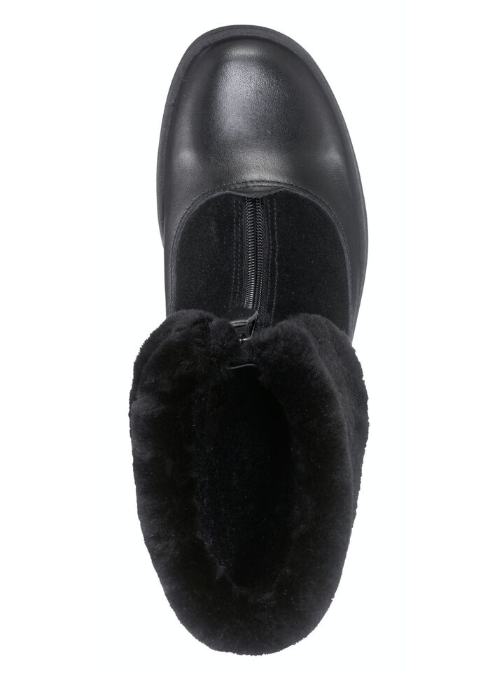 Enkellaarsjes met een pluizige kraag van lamsleer ZWART