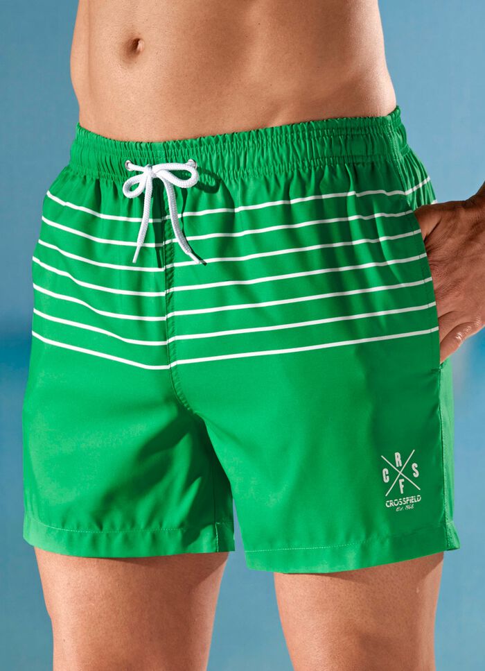 Zwemshort met gestreept design, microvezel GROEN-WIT