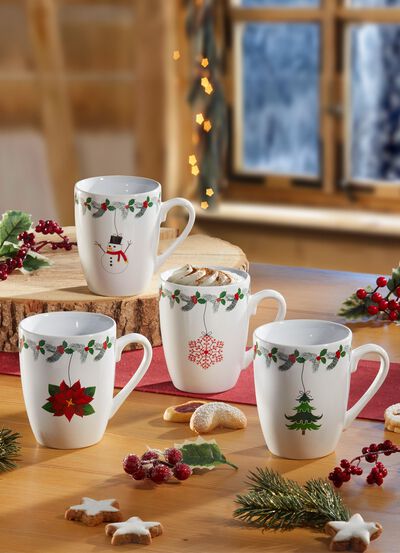 Steengoed kerstmokken, set van 4 