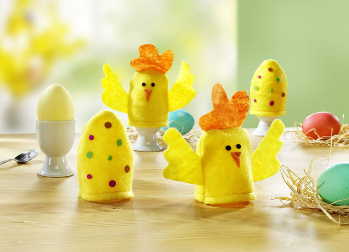 Originele eierwarmers van textielmateriaal, set van 4 