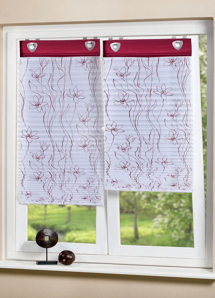 Plissee rolgordijn met decoratieve print WIT-BORDEAUX
