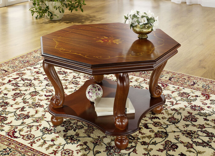 Gedeeltelijk massieve salontafel met achthoekig tafelblad NOTENBOOM