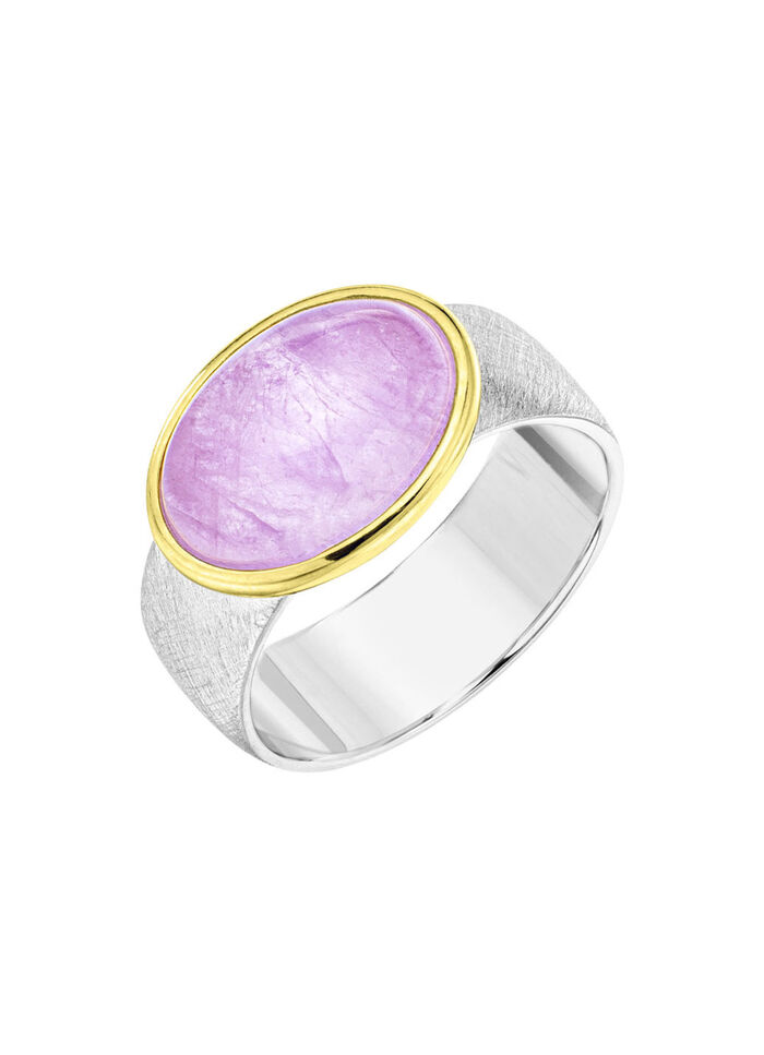 Damesring in bicolor met melkachtige kunziet 