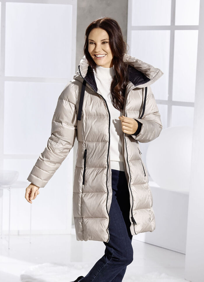 Korte jas met dons en vaste capuchon CHAMPAGNE