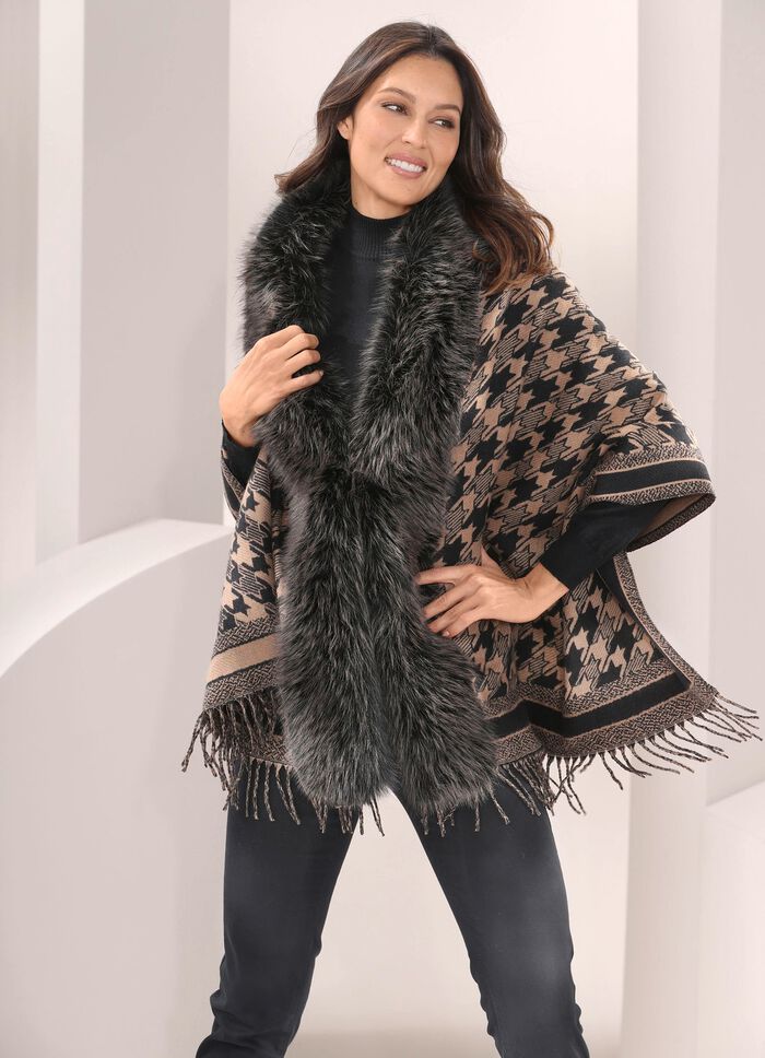 Poncho met trendy pied-de-poulemotief 