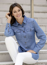 Denim blouse met lange mouwen met manchetten 