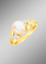 Elegante damesring met diamanten en Akoya parel 