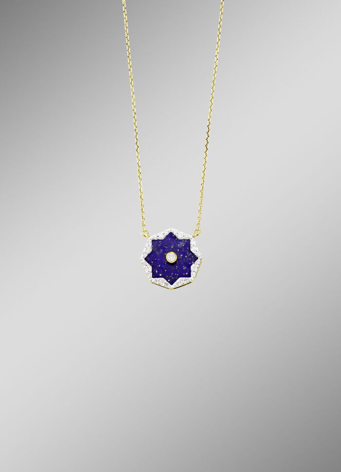Ketting met echte lapis lazuli, briljanten en diamanten 