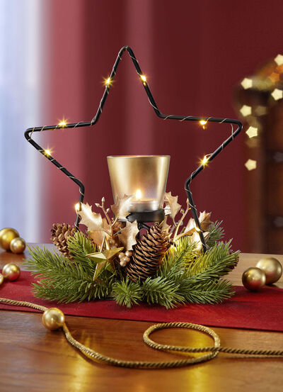 Gedecoreerde metalen theelichthouder met ledverlichting 