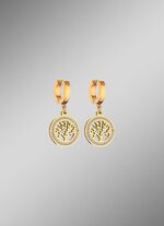 Oorbellen in de vorm van een levensboom, gemaakt van roestvrij staal met kristallen 