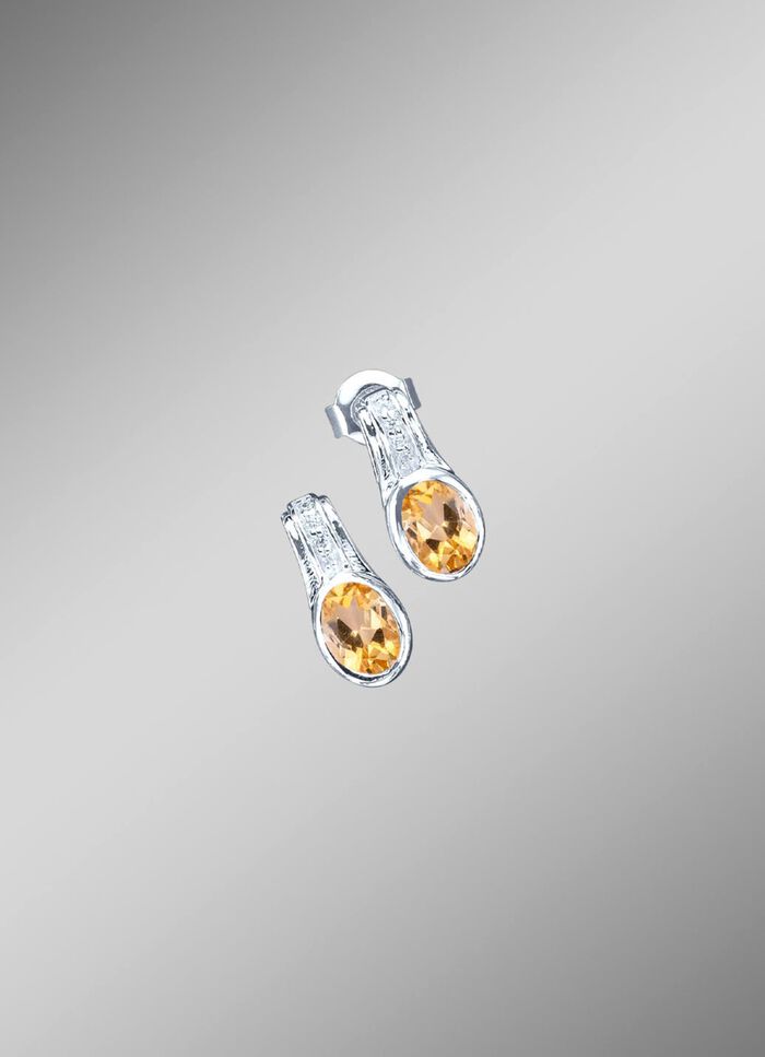 Oorstekers met echte citrien en synthetische zirkonia 