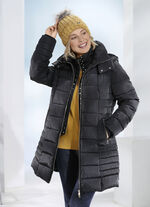 Lange jas met lussen op de afneembare capuchon 